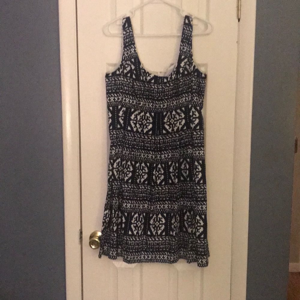 Navy Blue and White Ikat Print Dress